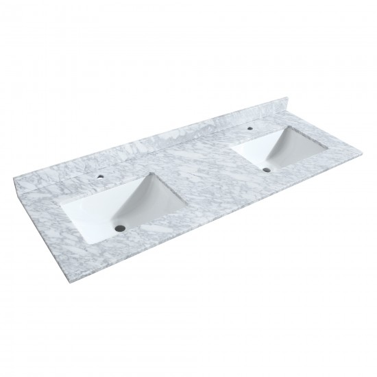 Strada 60" Double Vanity in White, Marble Top, Sink, Bronze Trim, 58" Mirror
