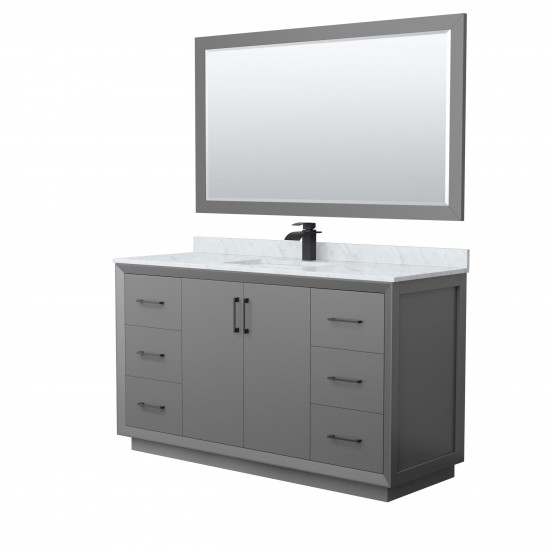 Strada 60" Single Vanity in Gray, Marble Top, Sink, Black Trim, 58" Mirror