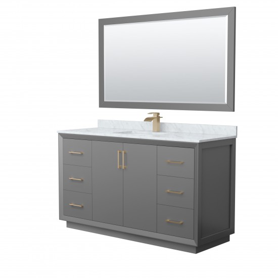 Strada 60" Single Vanity in Gray, Marble Top, Sink, Bronze Trim, 58" Mirror