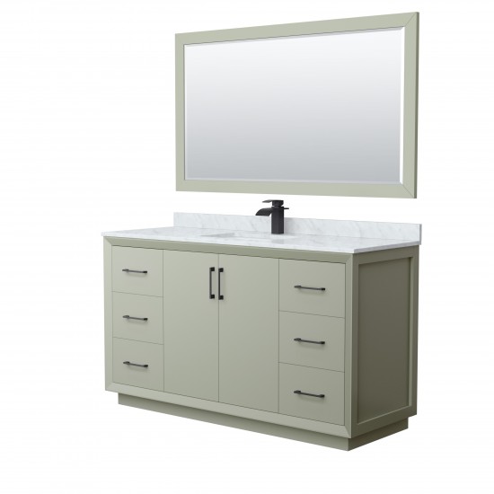 Strada 60" Single Vanity in Green, Marble Top, Sink, Black Trim, 58" Mirror