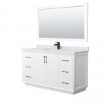 Strada 60" Single Vanity in White, Marble Top, Sink, Black Trim, 58" Mirror