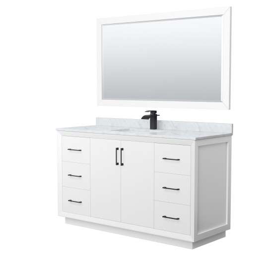 Strada 60" Single Vanity in White, Marble Top, Sink, Black Trim, 58" Mirror