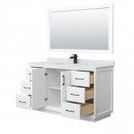 Strada 60" Single Vanity in White, Marble Top, Sink, Black Trim, 58" Mirror