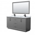 Strada 66" Double Vanity in Gray, Marble Top, Sink, Black Trim, 58" Mirror