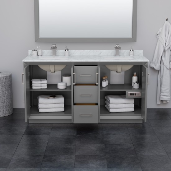 Strada 66" Double Vanity in Gray, Marble Top, Sink, Black Trim, 58" Mirror