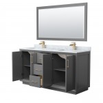 Strada 66" Double Vanity in Gray, Marble Top, Sink, Bronze Trim, 58" Mirror