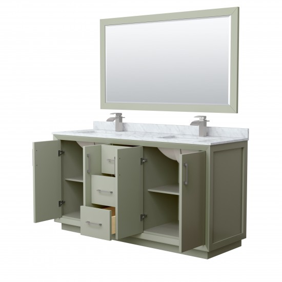 Strada 66" Double Vanity in Green, Marble Top, Sinks, Nickel Trim, 58" Mirror