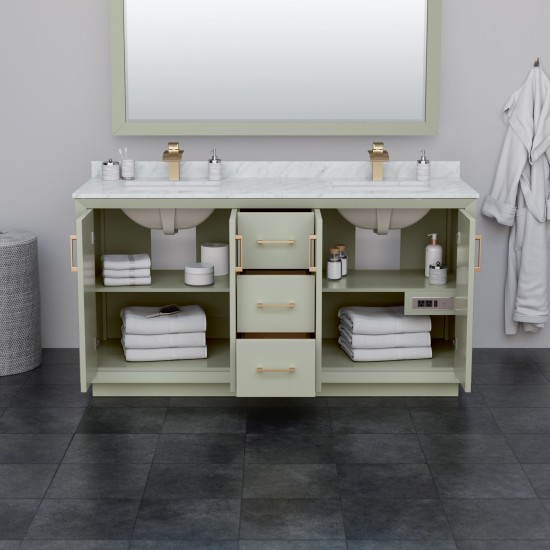Strada 66" Double Vanity in Green, Marble Top, Sinks, Nickel Trim, 58" Mirror