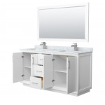 Strada 66" Double Vanity in White, Marble Top, Sink, Nickel Trim, 58" Mirror