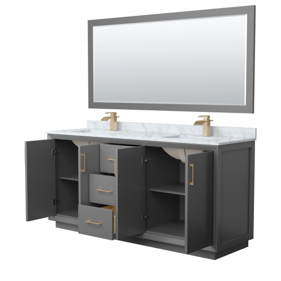 Strada 72" Double Vanity in Gray, Marble Top, Sink, Bronze Trim, 70" Mirror