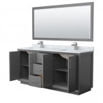 Strada 72" Double Vanity in Gray, Marble Top, Sink, Nickel Trim, 70" Mirror