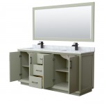 Strada 72" Double Vanity in Green, Marble Top, Sinks, Black Trim, 70" Mirror