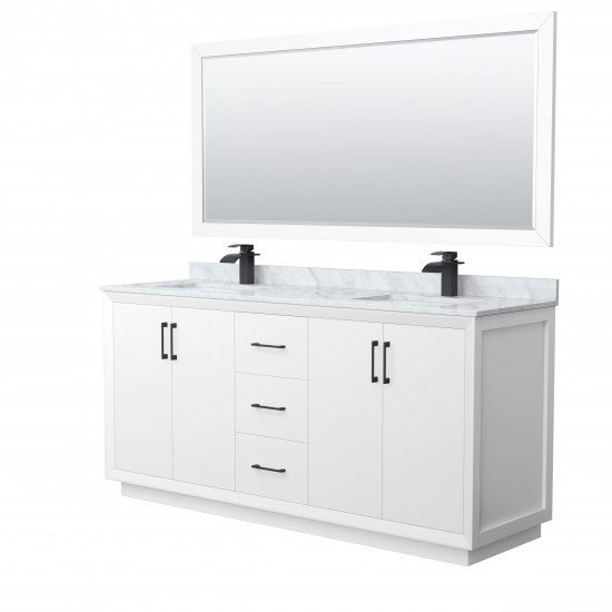 Strada 72" Double Vanity in White, Marble Top, Sink, Black Trim, 70" Mirror