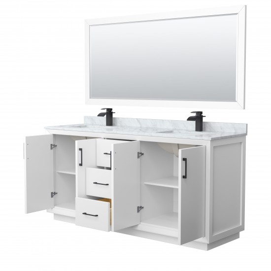 Strada 72" Double Vanity in White, Marble Top, Sink, Black Trim, 70" Mirror