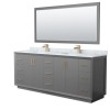 Strada 84" Double Vanity in Gray, Marble Top, Sink, Bronze Trim, 70" Mirror