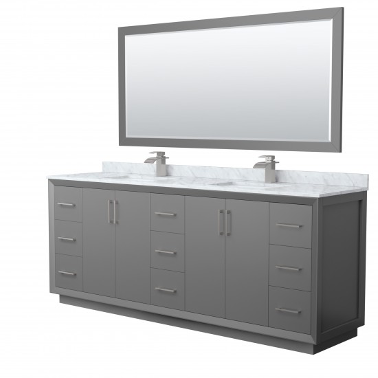 Strada 84" Double Vanity in Gray, Marble Top, Sink, Nickel Trim, 70" Mirror