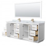 Strada 84" Double Vanity in White, Marble Top, Sink, Bronze Trim, 70" Mirror