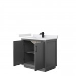 Strada 36" Single Vanity in Gray, White Marble Top, Sink, Black Trim