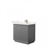 Strada 36" Single Vanity in Gray, Carrara Marble Top, Sink, Bronze Trim