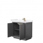 Strada 36" Single Vanity in Gray, Carrara Marble Top, Sink, Bronze Trim