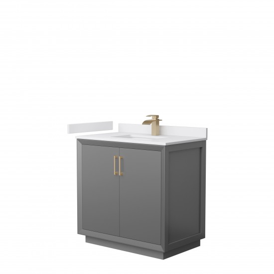 Strada 36" Single Vanity in Gray, White Marble Top, Sink, Bronze Trim