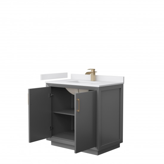 Strada 36" Single Vanity in Gray, White Marble Top, Sink, Bronze Trim