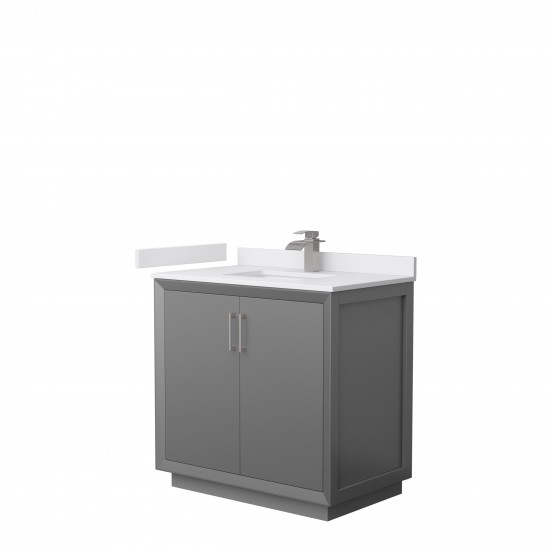 Strada 36" Single Vanity in Gray, White Marble Top, Sink, Nickel Trim