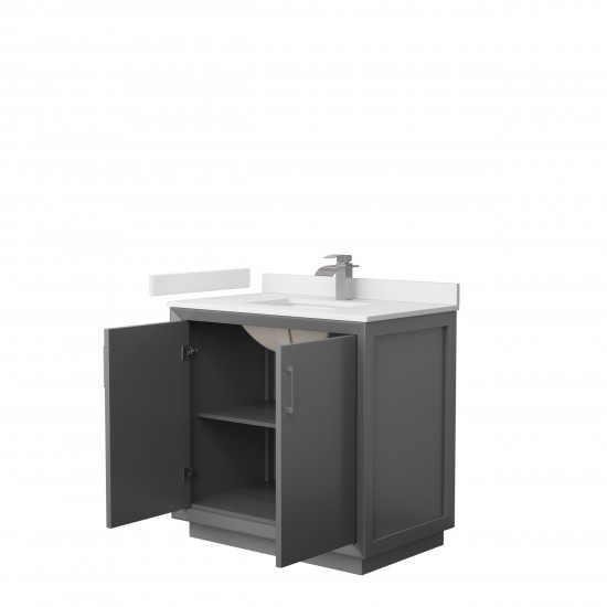 Strada 36" Single Vanity in Gray, White Marble Top, Sink, Nickel Trim