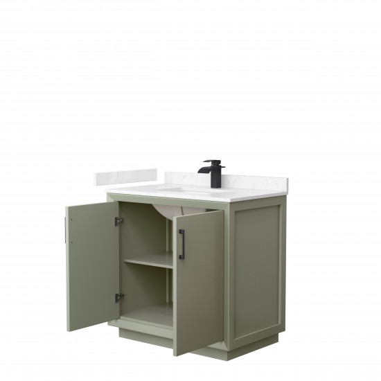 Strada 36" Single Vanity in Green, Carrara Marble Top, Sink, Black Trim