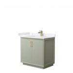 Strada 36" Single Vanity in Green, Carrara Marble Top, Sink, Bronze Trim