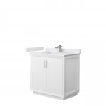 Strada 36" Single Vanity in White, White Marble Top, Sink, Nickel Trim