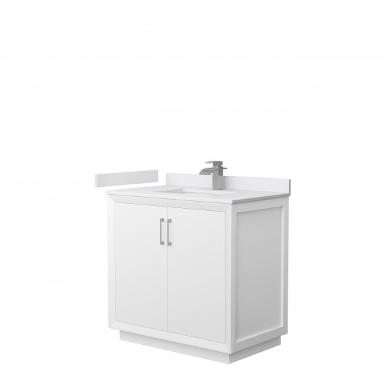 Strada 36" Single Vanity in White, White Marble Top, Sink, Nickel Trim