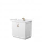 Strada 36" Single Vanity in White, White Marble Top, Sink, Bronze Trim