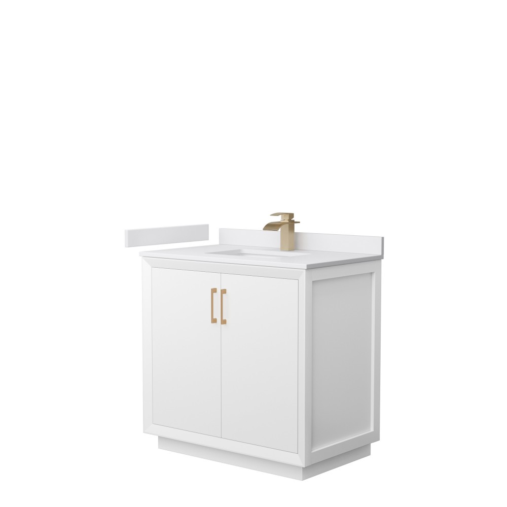 Strada 36" Single Vanity in White, White Marble Top, Sink, Bronze Trim