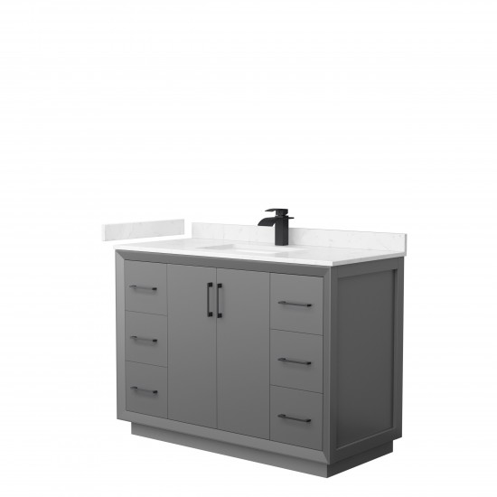 Strada 48" Single Vanity in Gray, Carrara Marble Top, Sink, Black Trim