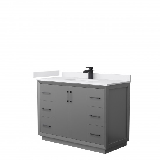 Strada 48" Single Vanity in Gray, White Marble Top, Sink, Black Trim