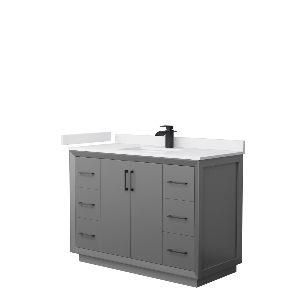 Strada 48" Single Vanity in Gray, White Marble Top, Sink, Black Trim Strada 48" Single Vanity in Gray, White Marble Top, Sink, Black Trim