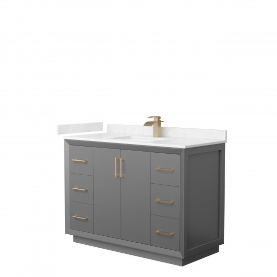 Strada 48" Single Vanity in Gray, Carrara Marble Top, Sink, Bronze Trim