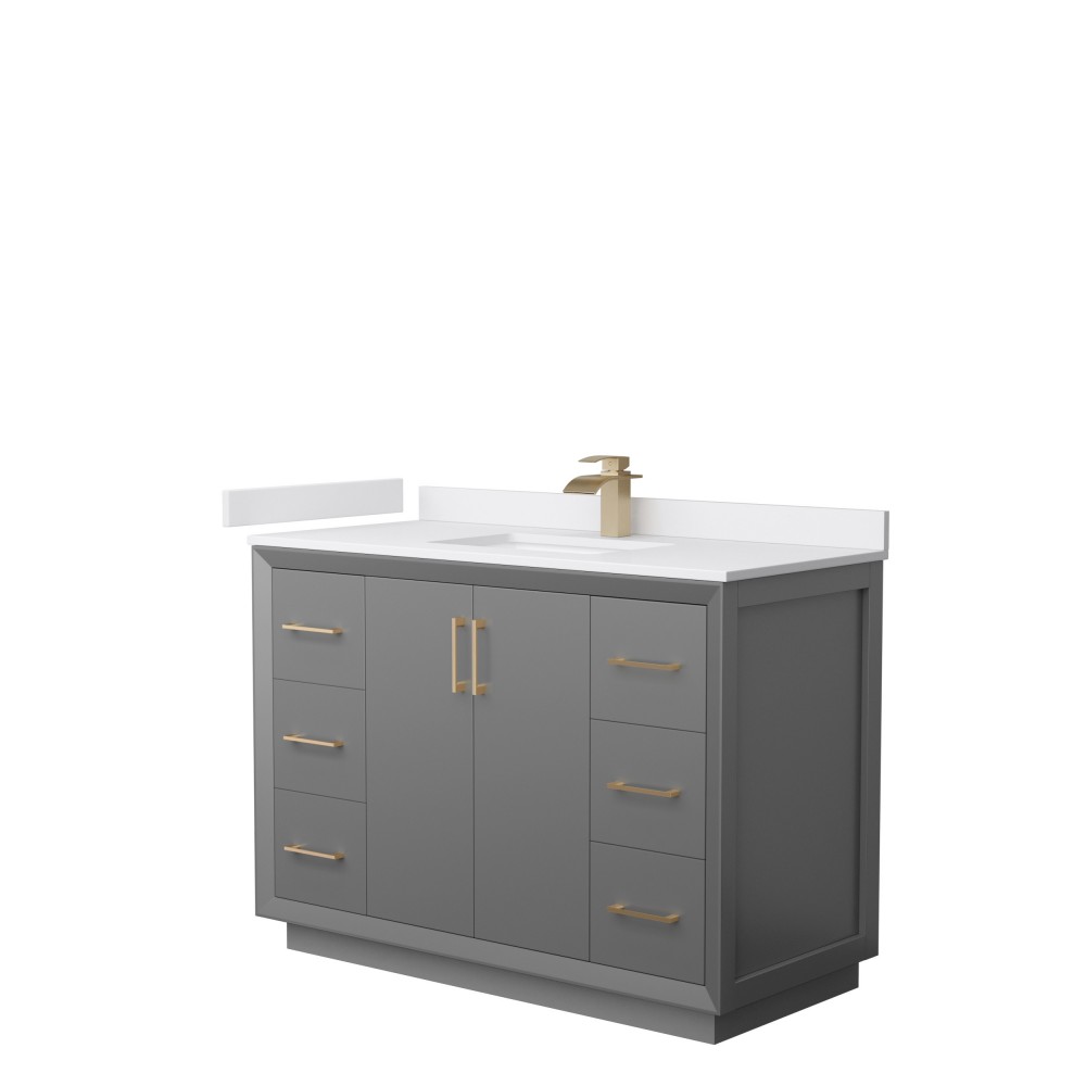 Strada 48" Single Vanity in Gray, White Marble Top, Sink, Bronze Trim