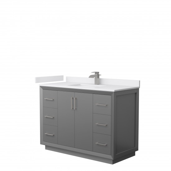 Strada 48" Single Vanity in Gray, White Marble Top, Sink, Nickel Trim