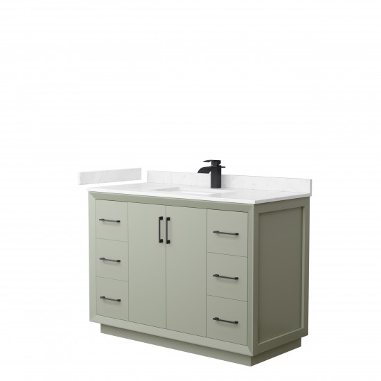 Strada 48" Single Vanity in Green, Carrara Marble Top, Sink, Black Trim