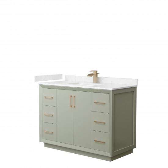 Strada 48" Single Vanity in Green, Carrara Marble Top, Sink, Bronze Trim