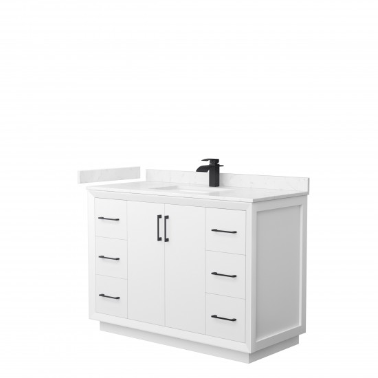 Strada 48" Single Vanity in White, Carrara Marble Top, Sink, Black Trim