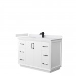 Strada 48" Single Vanity in White, White Marble Top, Sink, Black Trim