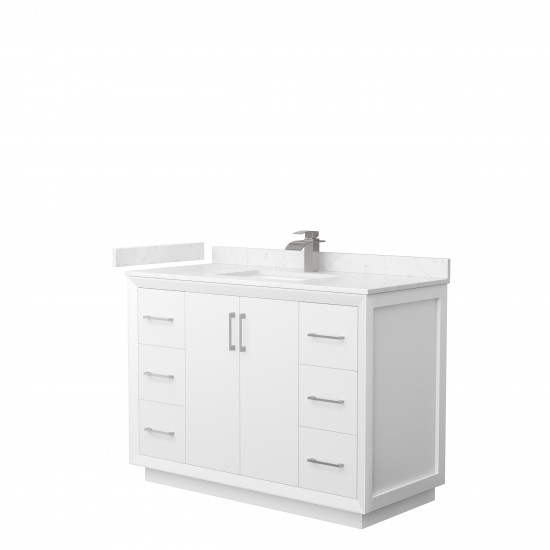 Strada 48" Single Vanity in White, Carrara Marble Top, Sink, Nickel Trim