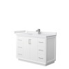 Strada 48" Single Vanity in White, White Marble Top, Sink, Nickel Trim