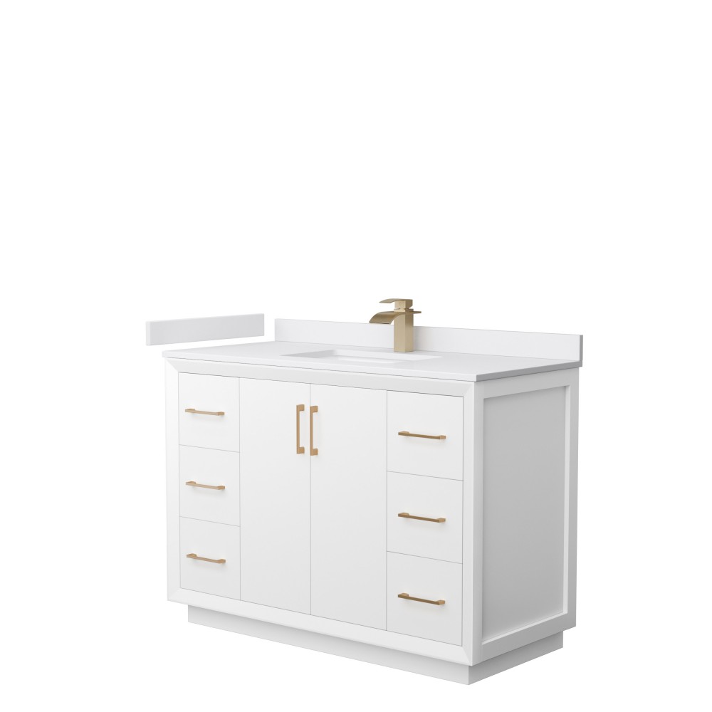 Strada 48" Single Vanity in White, White Marble Top, Sink, Bronze Trim