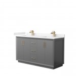 Strada 60" Double Vanity in Gray, Carrara Marble Top, Sink, Bronze Trim