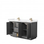 Strada 60" Double Vanity in Gray, Carrara Marble Top, Sink, Bronze Trim