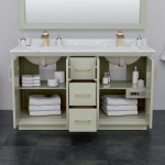 Strada 60" Double Vanity in Green, White Marble Top, Sinks, Black Trim